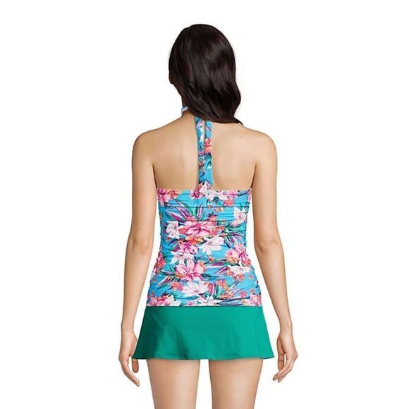 New Land’s End Plus size soft cup halter tankini Turquoise Lily Palm Print 26W - Picture 3 of 5